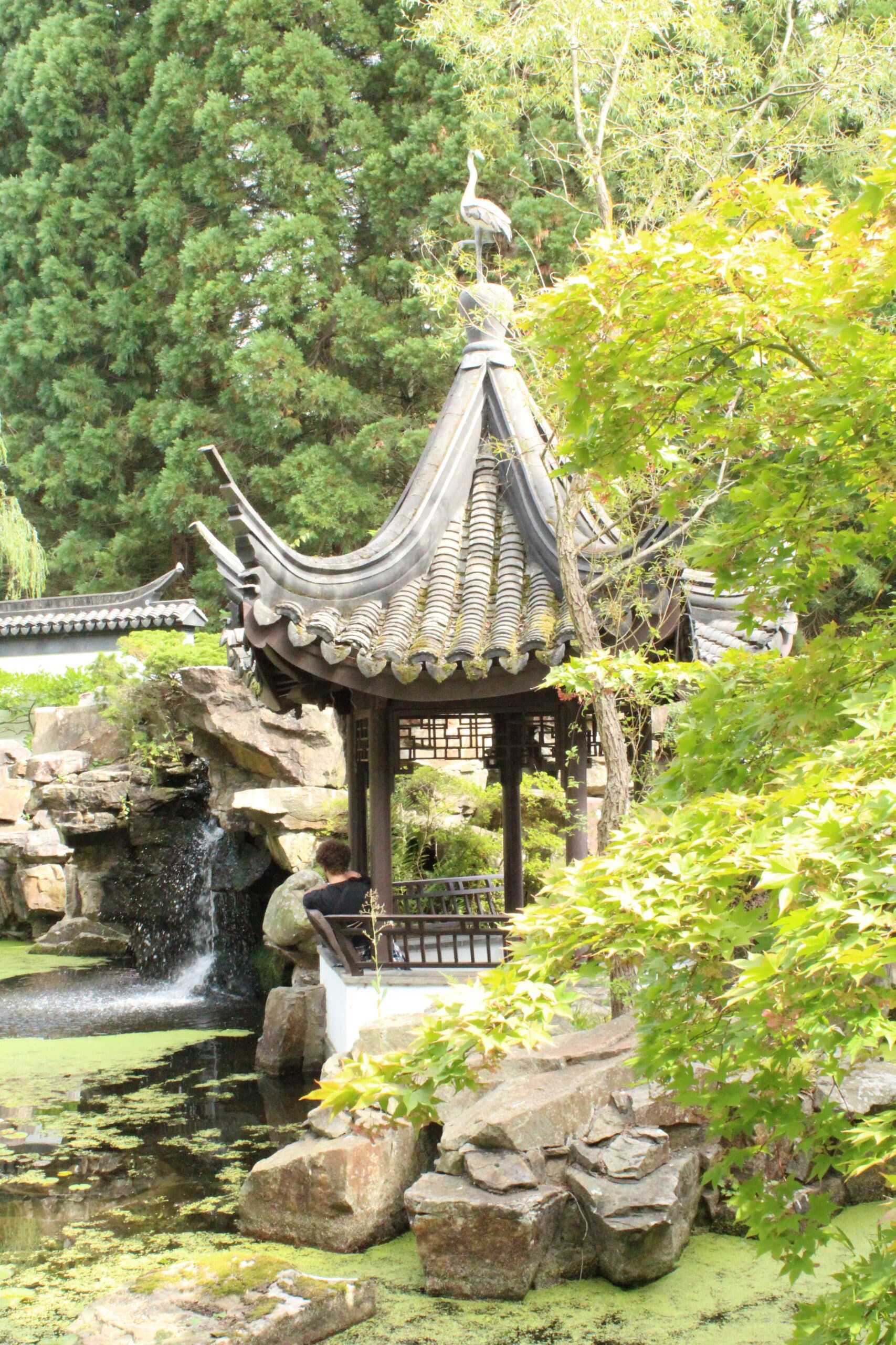 Eine chinesische Pagode an einem See.